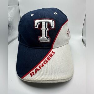 Texas Rangers Two Tone Navy White Spellout Adjustable Baseball Hat 47 Brand OSFM